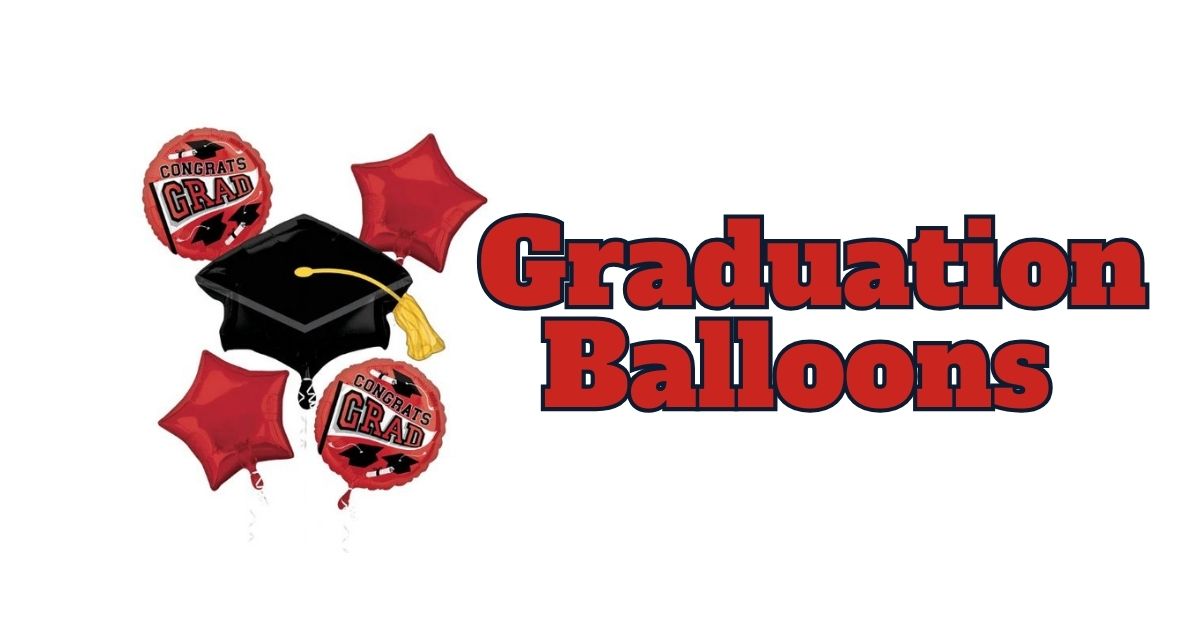 A collection of red graduation balloons