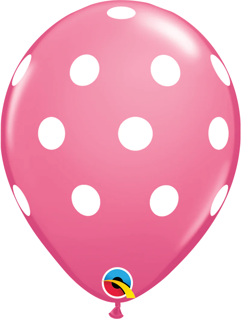 11" Qualatex Rose & White Big Polka Dots Latex Balloons | 50 Count