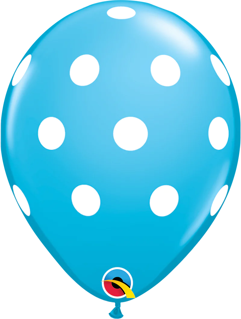 11" Qualatex Robin's Egg Blue & White Big Polka Dots Latex Balloons | 50 Count