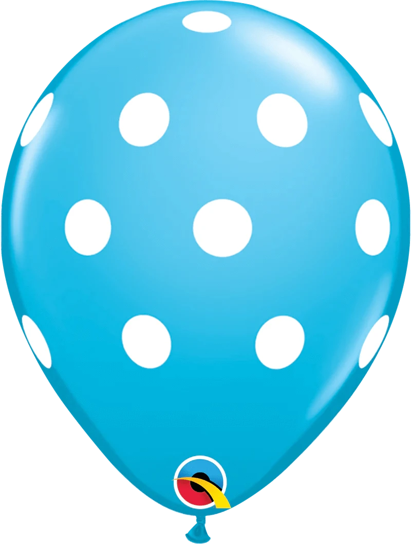 11" Qualatex Robin's Egg Blue & White Big Polka Dots Latex Balloons | 50 Count