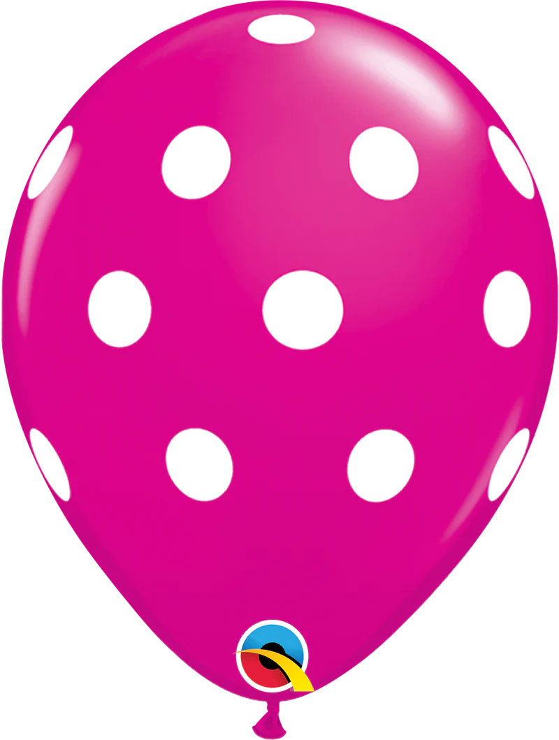 11" Qualatex Wild Berry & White Big Polka Dots Latex Balloons | 50 Count
