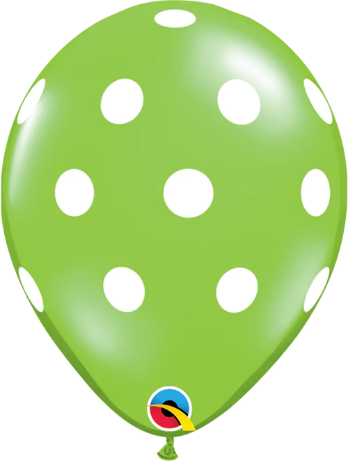 11" Qualatex Lime Green & White Big Polka Dots Latex Balloons