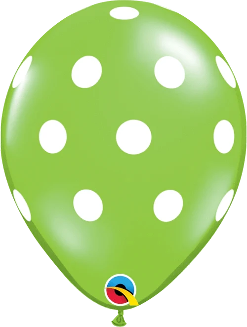 11" Qualatex Lime Green & White Big Polka Dots Latex Balloons