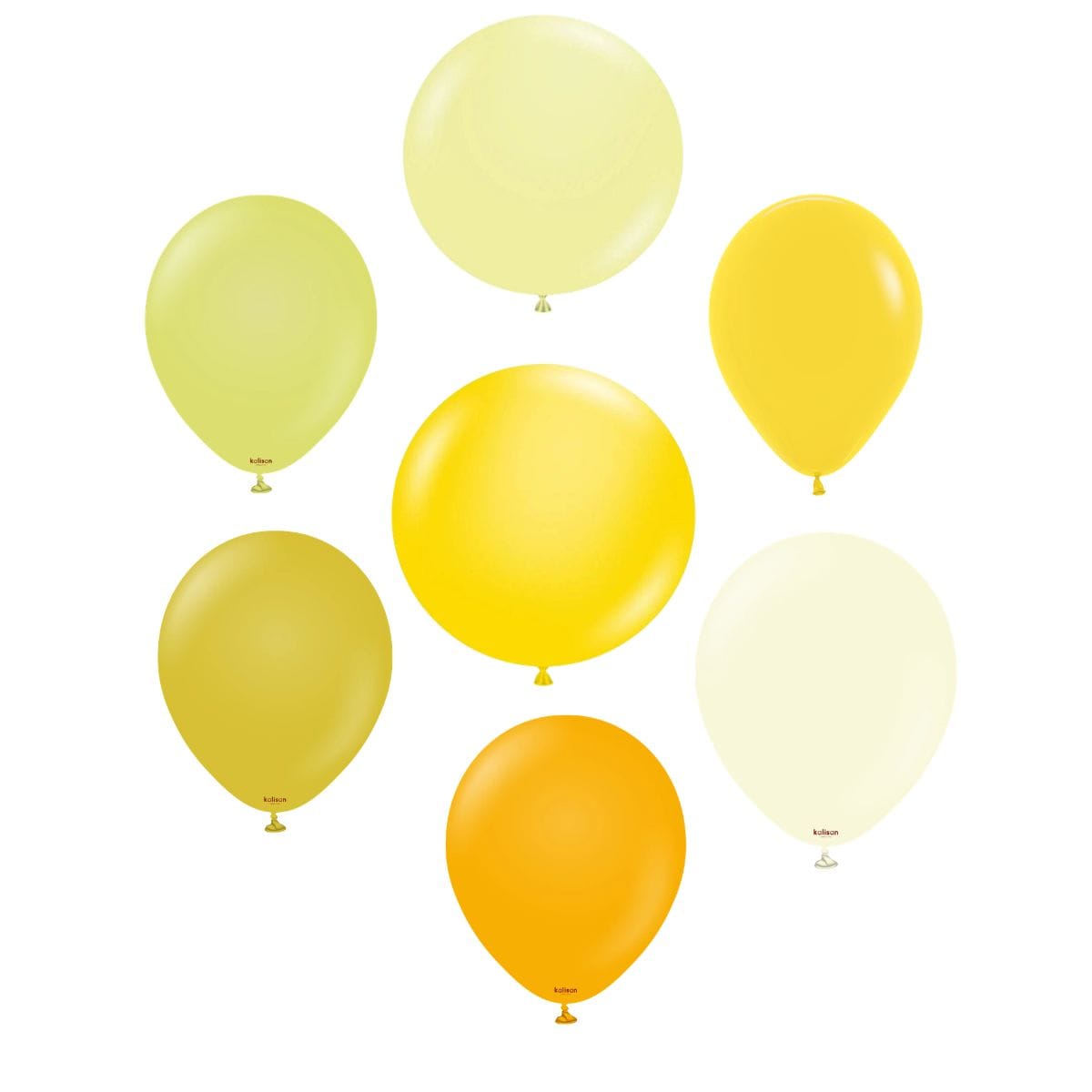 Assorted yellow balloons on a white background