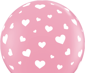 3ft Random Hearts-A-Round Pink w/ White Ink Latex Balloons - 2ct