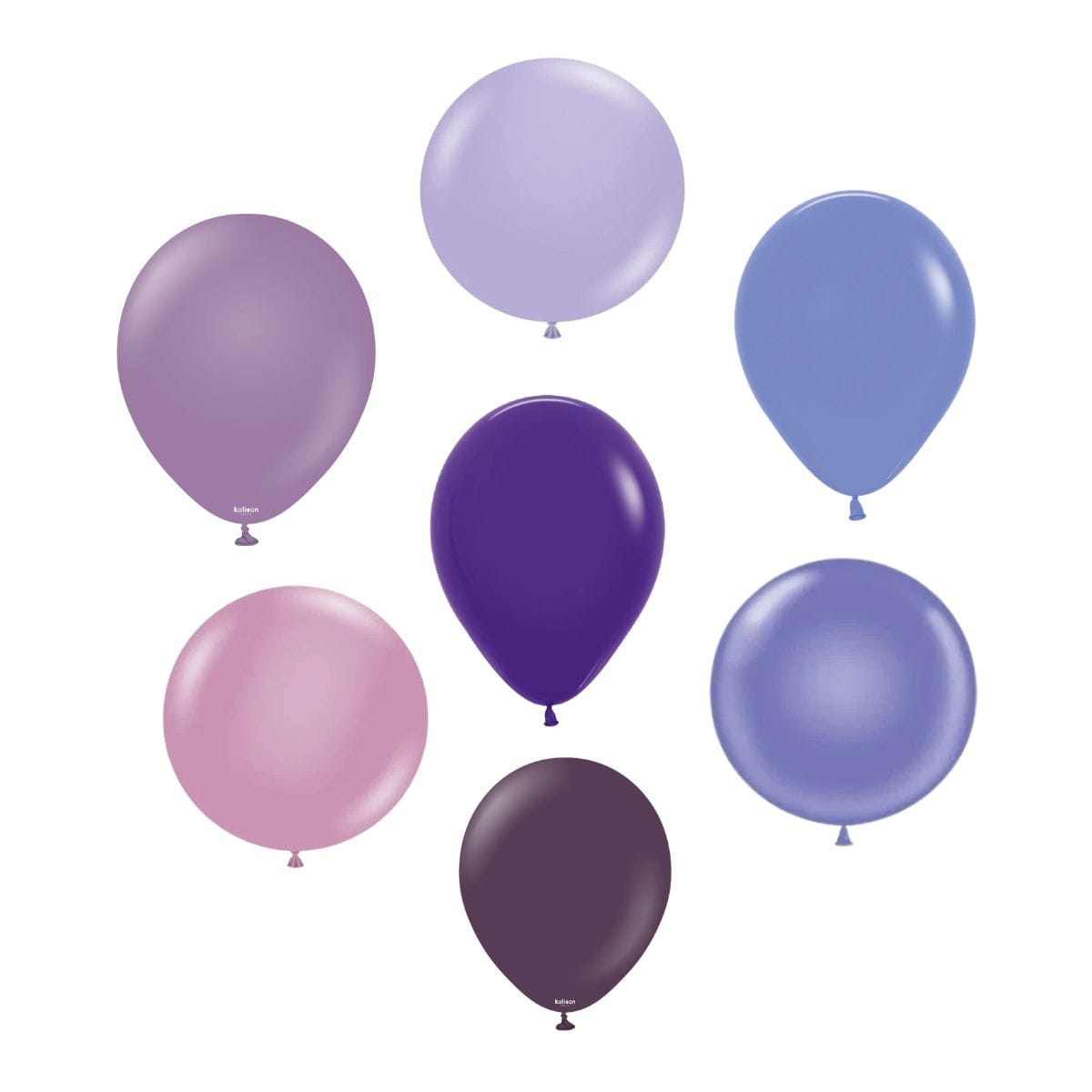 Set of purple balloons on a white background