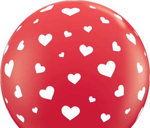 3ft Random Hearts-A-Round Red w/ White Ink Latex Balloons - 2ct
