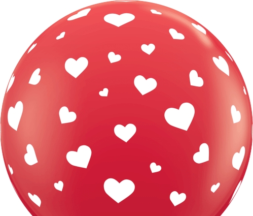 3ft Random Hearts-A-Round Red w/ White Ink Latex Balloons - 2ct