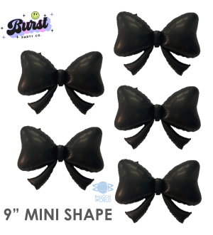 Burst Balloons 9" Black mini bow Foil Balloon  5ct 9" Black mini bow Foil Balloon  5ct