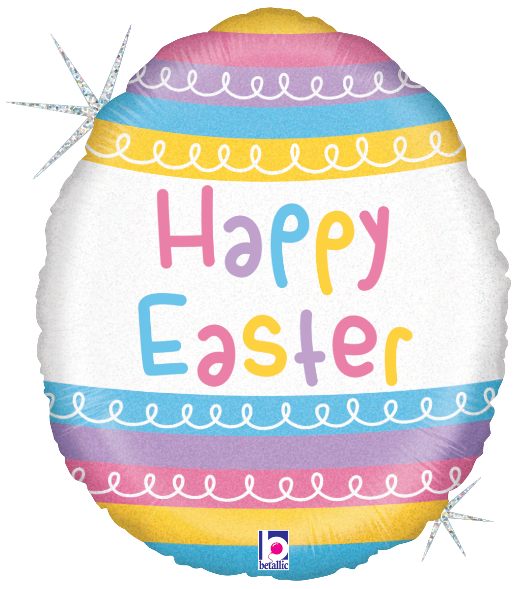 18" Pastel Stripes Easter Egg Holographic Foil Balloon