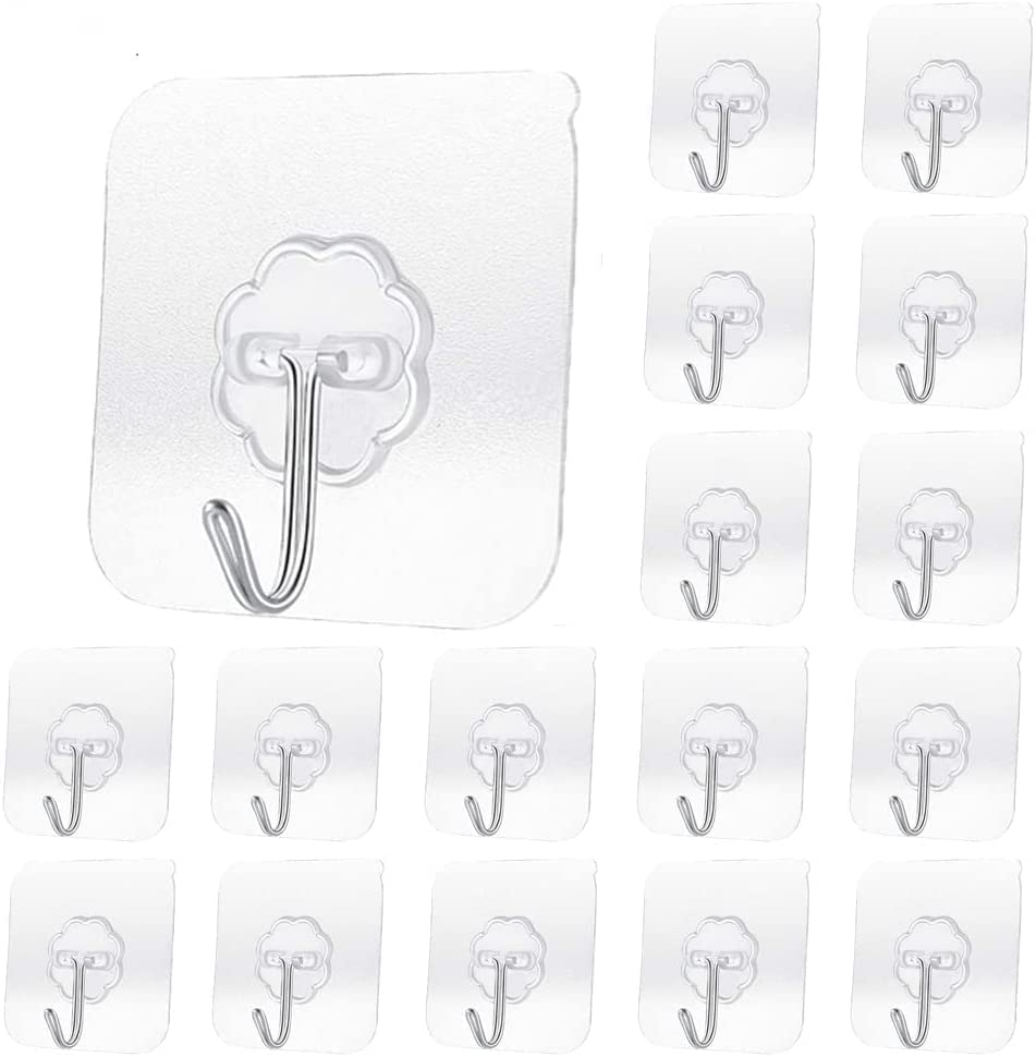 Transparent Adhesive Hooks 33 lb(Max) Waterproof and Oilproof Reusable Seamless Hooks Heavy Duty