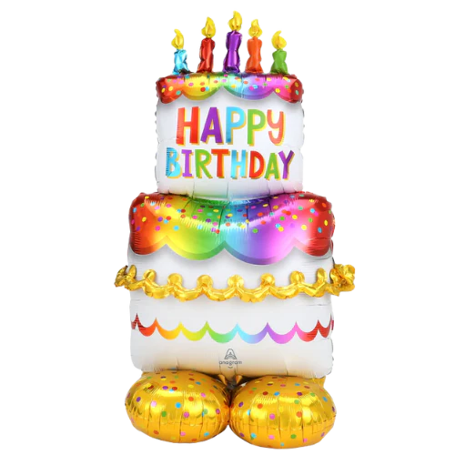53" Birthday Cake Airloonz Foil Balloon | Stands Over 4 Feet Tall - No Helium Required!