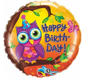 18" Birthday Owl Foil Balloon