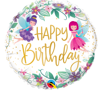 18" Birthday Wild Flower Fairies Foil Balloon
